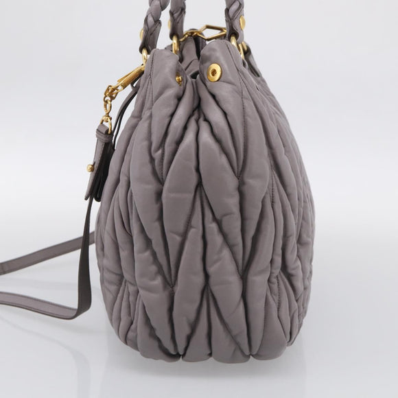 Miu Miu Matelasse Hand Bag Leather 2way Gray Gold Auth 213378M