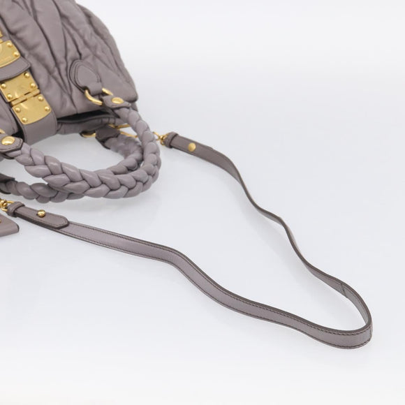 Miu Miu Matelasse Hand Bag Leather 2way Gray Gold Auth 213378M
