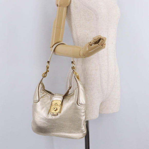 Miu Miu Shoulder Bag Leather Gold Auth 213385M