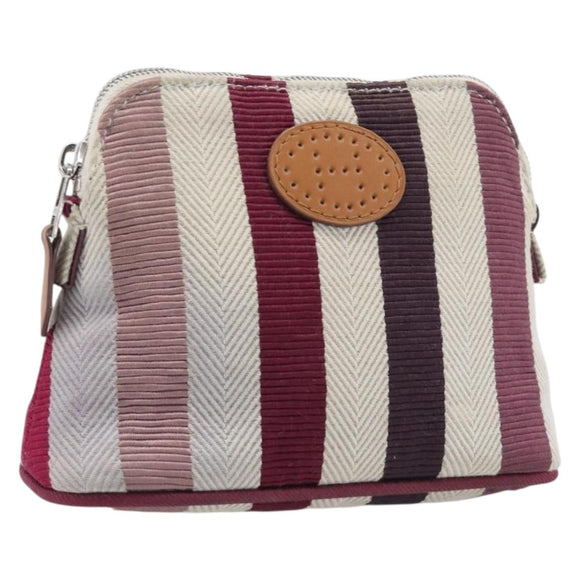 HERMES Bolide Pouch Canvas Beige Silver Auth 213387