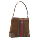 GUCCI Web Sherry Line Shoulder Bag Suede Brown Silver 33900 Auth 213394V-1