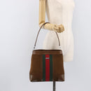 GUCCI Web Sherry Line Shoulder Bag Suede Brown Silver 33900 Auth 213394V-24