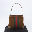 GUCCI Web Sherry Line Shoulder Bag Suede Brown Silver 33900 Auth 213394V-25
