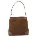 GUCCI Web Sherry Line Shoulder Bag Suede Brown Silver 33900 Auth 213394V-3