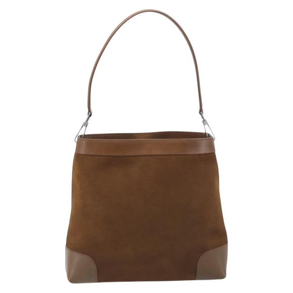 GUCCI Web Sherry Line Shoulder Bag Suede Brown Silver 33900 Auth 213394V