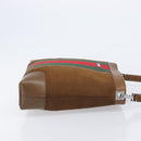 GUCCI Web Sherry Line Shoulder Bag Suede Brown Silver 33900 Auth 213394V-4