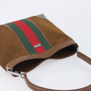 GUCCI Web Sherry Line Shoulder Bag Suede Brown Silver 33900 Auth 213394V-6