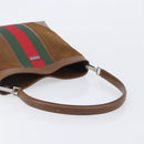 GUCCI Web Sherry Line Shoulder Bag Suede Brown Silver 33900 Auth 213394V-7