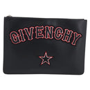 GIVENCHY Clutch Bag Leather Black Silver Auth 213409-2