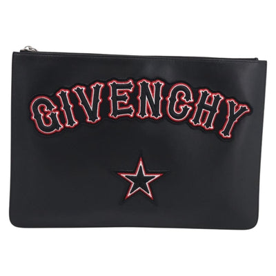 GIVENCHY Clutch Bag Leather Black Silver Auth 213409 - 0