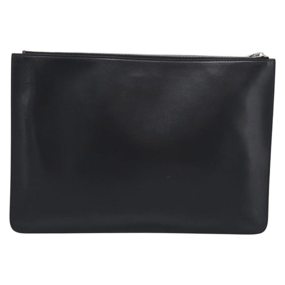 GIVENCHY Clutch Bag Leather Black Silver Auth 213409