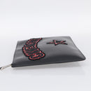 GIVENCHY Clutch Bag Leather Black Silver Auth 213409-4
