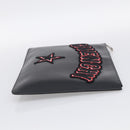 GIVENCHY Clutch Bag Leather Black Silver Auth 213409-5