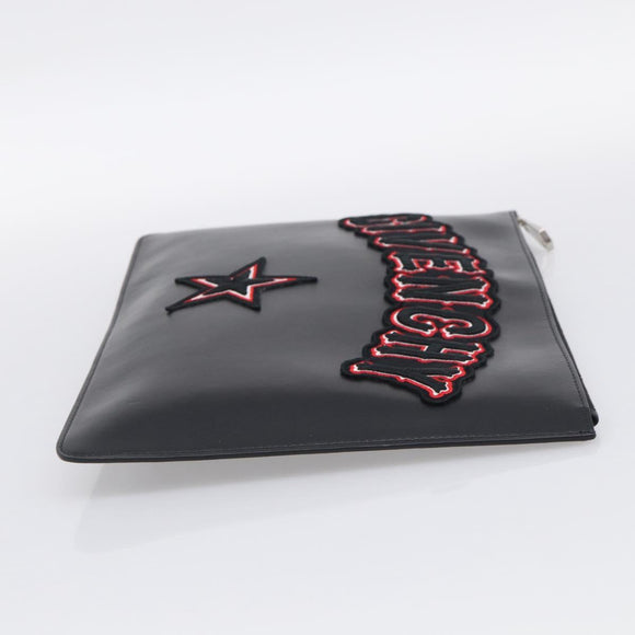 GIVENCHY Clutch Bag Leather Black Silver Auth 213409