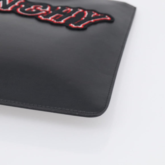 GIVENCHY Clutch Bag Leather Black Silver Auth 213409