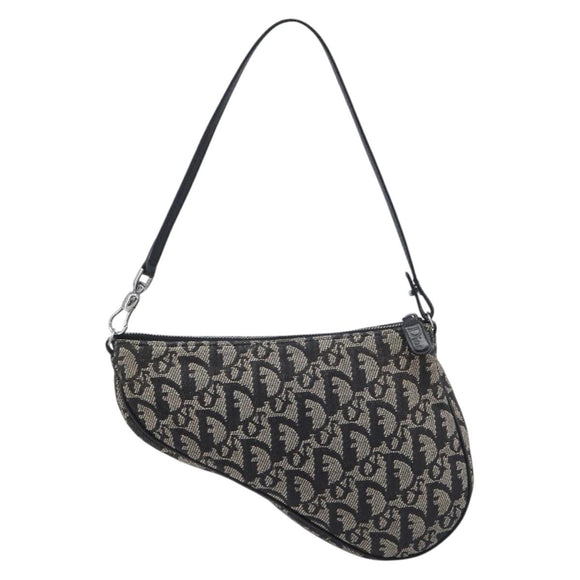 Christian Dior Trotter Canvas saddle Accessory Pouch Navy Silver Auth 213411