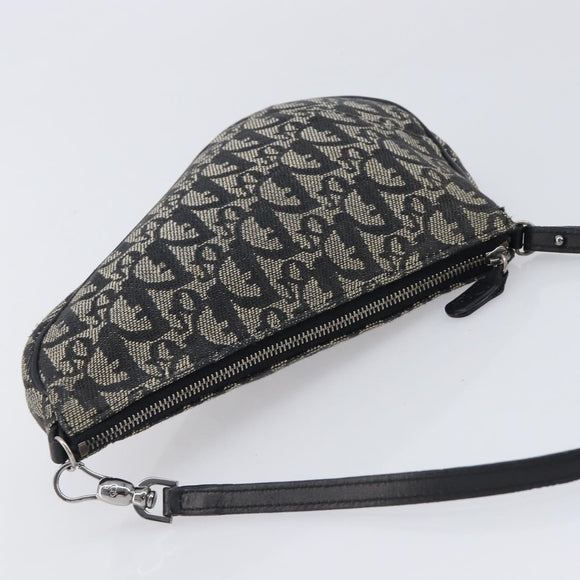 Christian Dior Trotter Canvas saddle Accessory Pouch Navy Silver Auth 213411
