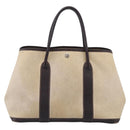 HERMES Garden Party Hand Bag Canvas Beige Silver Auth 213429-2