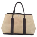 HERMES Garden Party Hand Bag Canvas Beige Silver Auth 213429-3