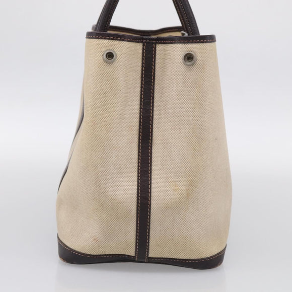 HERMES Garden Party Hand Bag Canvas Beige Silver Auth 213429