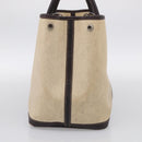 HERMES Garden Party Hand Bag Canvas Beige Silver Auth 213429-5