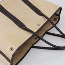 HERMES Garden Party Hand Bag Canvas Beige Silver Auth 213429-6