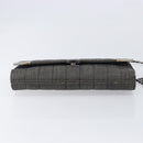 CHANEL Choco Bar Chain Shoulder Bag Canvas Gray Silver CC Auth 213438-10