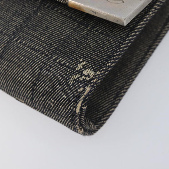 CHANEL Choco Bar Chain Shoulder Bag Canvas Gray Silver CC Auth 213438