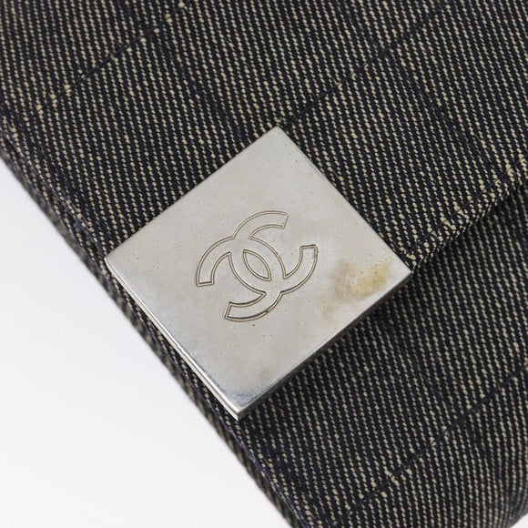 CHANEL Choco Bar Chain Shoulder Bag Canvas Gray Silver CC Auth 213438