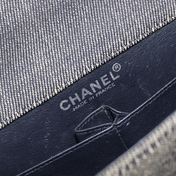 CHANEL Choco Bar Chain Shoulder Bag Canvas Gray Silver CC Auth 213438
