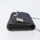 CHANEL Choco Bar Chain Shoulder Bag Canvas Gray Silver CC Auth 213438-4