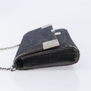 CHANEL Choco Bar Chain Shoulder Bag Canvas Gray Silver CC Auth 213438-5