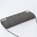 CHANEL Choco Bar Chain Shoulder Bag Canvas Gray Silver CC Auth 213438-6