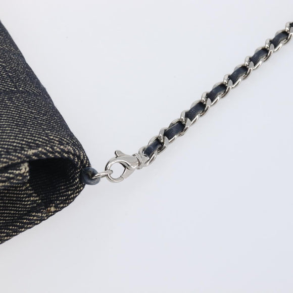 CHANEL Choco Bar Chain Shoulder Bag Canvas Gray Silver CC Auth 213438