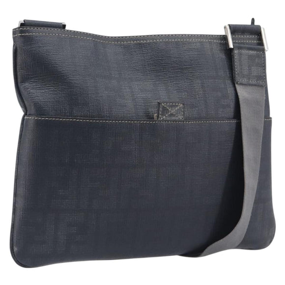 FENDI Zucca Canvas Shoulder Bag PVC Silver Black 7VA247 Auth 213441