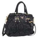 PRADA Gathered Hand Bag Leather 2way Black Gold Auth 213445V-1