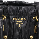 PRADA Gathered Hand Bag Leather 2way Black Gold Auth 213445V-16