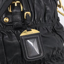 PRADA Gathered Hand Bag Leather 2way Black Gold Auth 213445V-17