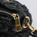 PRADA Gathered Hand Bag Leather 2way Black Gold Auth 213445V-19