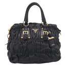 PRADA Gathered Hand Bag Leather 2way Black Gold Auth 213445V-2