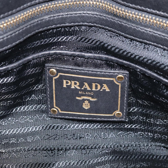 PRADA Gathered Hand Bag Leather 2way Black Gold Auth 213445V