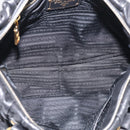 PRADA Gathered Hand Bag Leather 2way Black Gold Auth 213445V-21