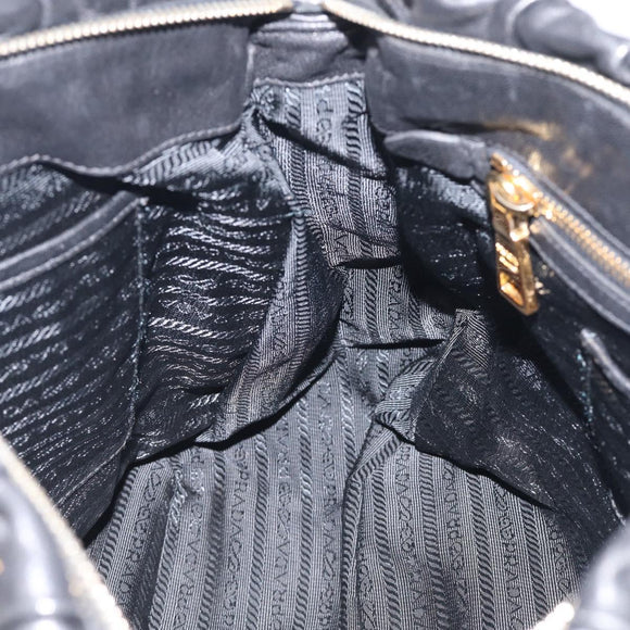 PRADA Gathered Hand Bag Leather 2way Black Gold Auth 213445V