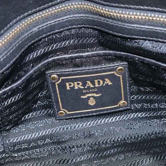 PRADA Gathered Hand Bag Leather 2way Black Gold Auth 213445V
