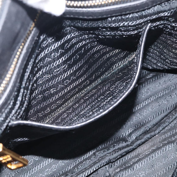 PRADA Gathered Hand Bag Leather 2way Black Gold Auth 213445V