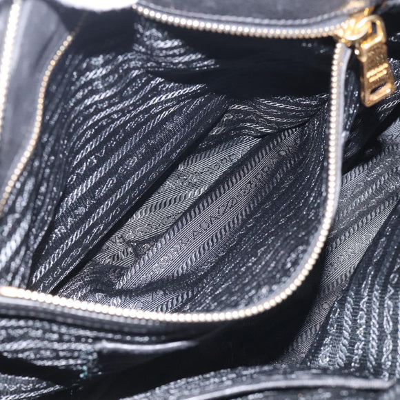 PRADA Gathered Hand Bag Leather 2way Black Gold Auth 213445V
