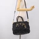 PRADA Gathered Hand Bag Leather 2way Black Gold Auth 213445V-30