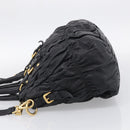 PRADA Gathered Hand Bag Leather 2way Black Gold Auth 213445V-4