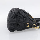 PRADA Gathered Hand Bag Leather 2way Black Gold Auth 213445V-5