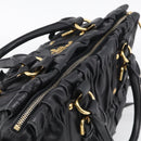 PRADA Gathered Hand Bag Leather 2way Black Gold Auth 213445V-6